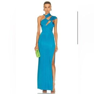 NWT ET OCHS June Cord Cutout Ruched Gown in Cyan size 0